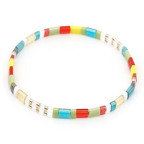Sonateomber Tila Flat Beaded Stretch Bracelets for Women, Trendy Unique Colorful Square Beads Handmade Stack Bracelet Friendship Accessories Fashion Jewelry Gift - color: Teal Green