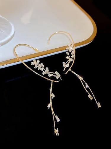 2PCS Ear Cuff Earrings for Women No Piercing Flower Climber Wrap Around Earrings Crawler Rhinestone Wrap Earring Fairy Ear Clip Jewelry Gifts - color: gold