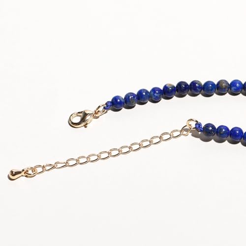 Simple Choker Necklace for Women Real Stone and Crystals Necklaces 4mm Beaded Choker Jewelry Meditation Gift for Women (16"+2") - style: Lapis Lazuli
