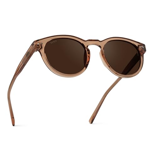 WearMe Pro Round Polarized Sunglasses for Women - Retro Classic UV400 Protection for Driving & Everyday Wear - color: Light Crystal Brown / Brown Lens