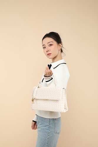 Woven Crossbody Bag for Women, Top Handle Satchel Purse Shoulder Handbag, Woven Handbag - color: White