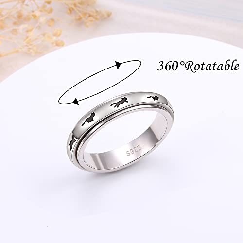 Ladytree Spinner Fidget Ring Sterling Silver Thumb Band for Women Anxiety Ring Platinum Plated Worry Stress Relief Just Breathe Boredom ADHD Autism Rings Boho Jewelry Gift - color: C-cats