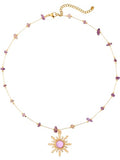 Sacina Sun Choker Necklace, Natural Crystal Necklace, Boho Hippie Jewelry, Christmas Jewelry Gift For Women - color: purple