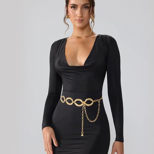 Women's Chain Belt Metal Waist Belt Chunky Belly Link Belt - color: Circle Gold, size: M: 47.2 in
