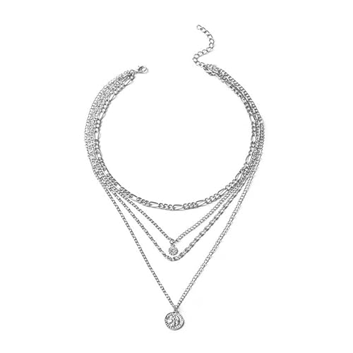 GIGB PBDK Layered Necklaces for Women Dainty 14K Gold Coin Sun Pendant Necklace Exaggerated Stackable Figaro Choker Necklace Trendy Birthday Jewelry Presents - color: Silver