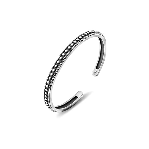 Vintage Silver Cuff Bangle Bracelet for Women, Open Adjustable Bangle with Carved Dot Design，Silver & Gold Bracelet, Fashion Boho Jewelry Gift for Her - color: silver