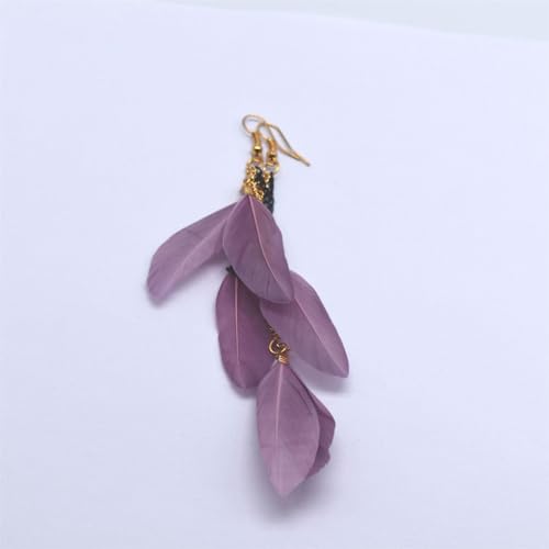 coadipress Boho Piercing Tassel Feather Long Chain Earrings Retro Lightweight Native Feather Dangle Drop Earrings for Women Bohemian Handmade Natural Feathers Earring Jewelry - color: Purple