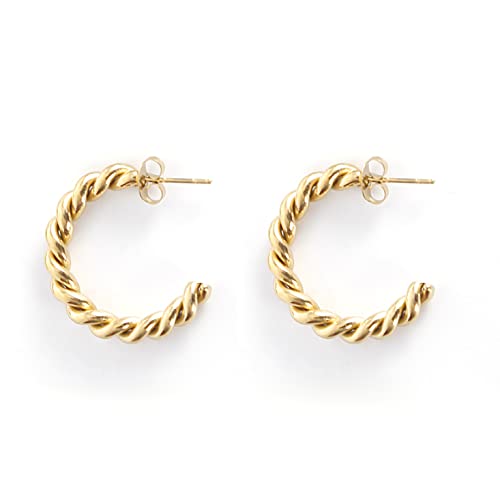 Women's Hoop Earrings Twisted Rope Round Hoop Earrings in Rose Gold, White Gold and Yellow Gold