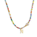 Colorful Pearl Beaded Initial Choker Necklaces for Women, Boho Handmade Personalized Seed Beads Letter Name Necklace Beach Surfer Bohemian Jewelry Gift - color: N