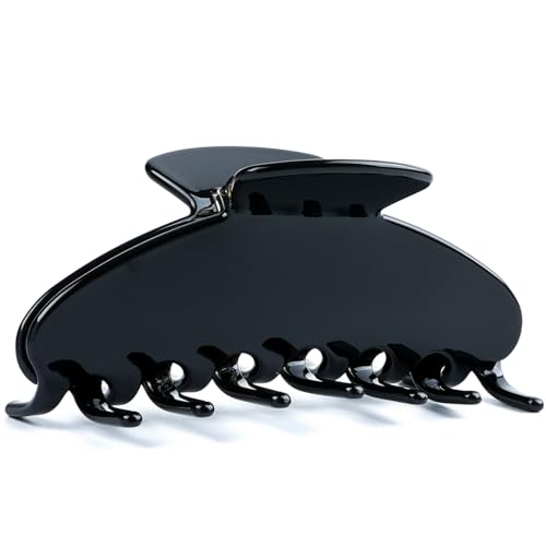 MAORULU Cute Claw Clip for Women – 4.3'' Large Acetate Hair Clips for Thick Thin Curly Long Hair, Durable Hair Clamps Non-slip Jaw Clip, Strong Hold, Stylish French Design (Solid Black) - color: Solid Black