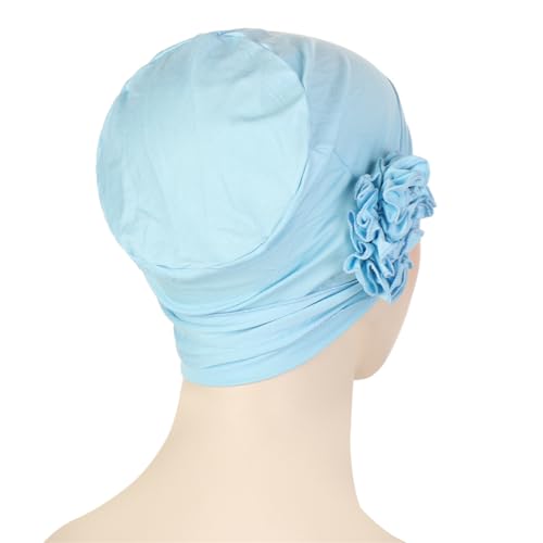 Headwrap Turbans for Women - Twist Soft Floral Solid Caps Pre Tied Chemo Beanies Headwear Hat for Cancer - color: Light Blue