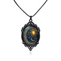 Halloween Gothic Witch Necklaces Cross Glass Pendant Necklace for Women Punk Vintage Black Dark Oval Cameo Necklace Witch Emo Necklaces Halloween Jewelry Witch Accessories 2025 - style: Sun and Moon