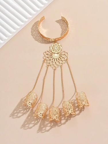 Gold Ring Bracelet Hand Chain Renaissance Jewelry Boho Floral Hand Chain Bracelet Fantasy Accessories For Women