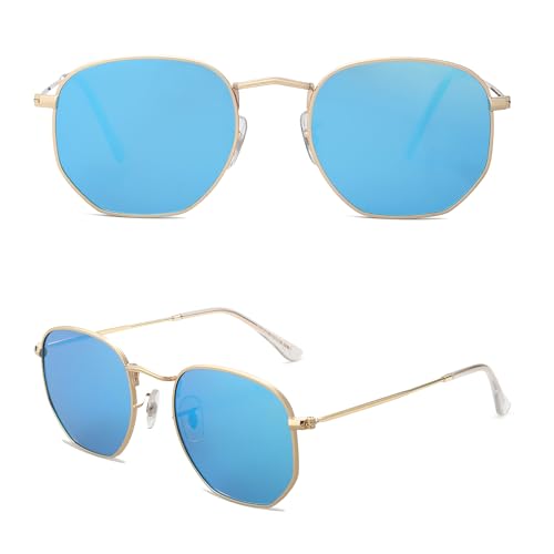 SOJOS Square Polarized Sunglasses for Women Men Small Hexagonal Polygon Shades SJ1072 - color: Blue