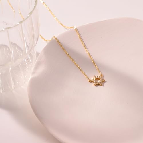 LLWOM Gold Necklace for Women-14k Gold Plated Infinity Necklace Star Of David Necklace Evil Eye Cross Pendants Heart Dainty Gold Necklace For Women - color: Gold, style: CZ Star Of David Silver