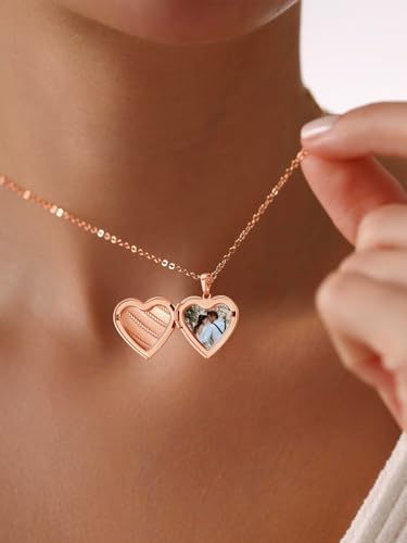 U7 Women Locket Necklace Platinum 14K Gold Photo Lockets that Hold Picture,Chain 20 Inch Personalized Gift Custom Love Heart Image Necklaces - color: 05# Rose Gold Stripe