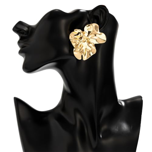 Statement Chunky Gold Large Silver Earrings for Women Trendy, Big Irregular Geometric Dainty Liquid Metal Stud Earrings Simple Prom Party Jewelry Gift - color: Gold -Cute