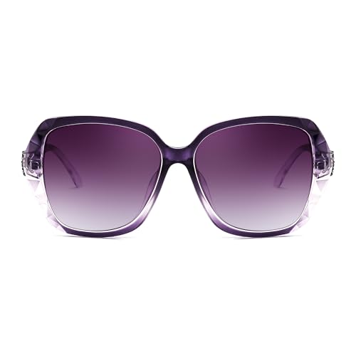FEISEDY Polarized Women Square Sunglasses Sparkling Composite Shiny Frame B2289 - color: Violet Lavender