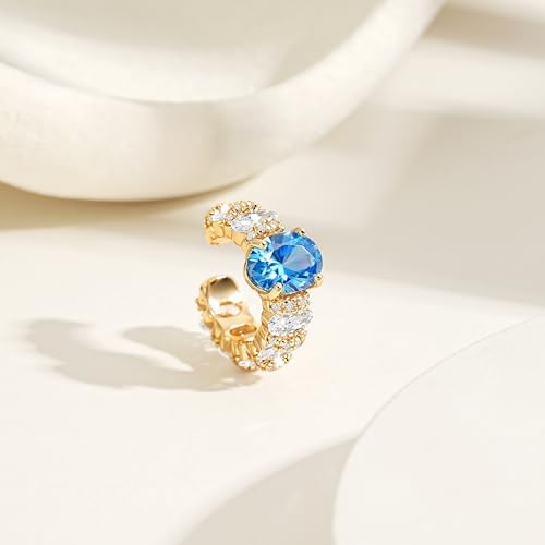 MEVECCO Ear Cuff Non Piercing for Women 18K Gold Plated Dainty Ear Cuff Earring Stacks Cartilage Clip On Wrap Huggie Minimalist Fake Piercings Open Hoops Jewelry Gifts - style: oval-blue