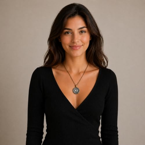 1pc Stunning Round Pendant Necklace - Unique Sun & Moon Pattern, Oil Painting Style Glass Mosaic, Alloy Construction, Trendy Sweater Chain, Fashionable Gift for Women - Christmas or Birthday Gift - color: Gray Sun/Moon Bronze Chain