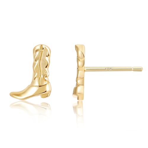 Mameloly Cowgirl Earrings for Women CZ 14K Gold Plated Western Cowboy Hat Dangle Hoop Earrings Cute Jewelry Hypoallergenic - color: Boot Stud