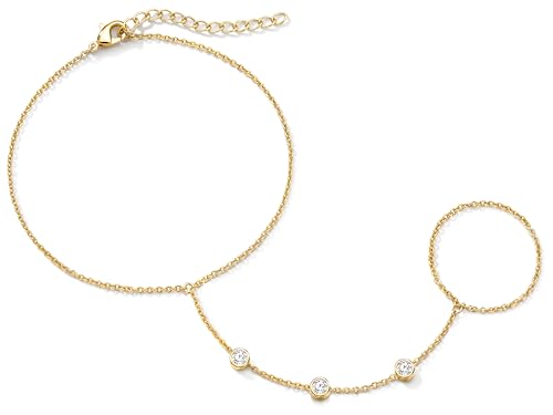 Gokeey Gold Hand Chain Bracelet for Women Trendy, Dainty 14k Gold Plated Ring Bracelet Hand Chain Finger Ring Slave Cuff Bracelet Cubic Zircon Hand Jewelry for Women Accessories - style: 3cz hand chain