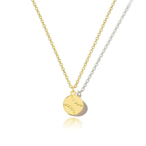 VRIUA Gold Necklace for Women - 14K Gold Plated Dainty Italian Horn Star of David Butterfly Bow Sun Lotus Volleyball Baseball Cowboy Boots Necklace Jewelry Everyday for Women - style: Baseball