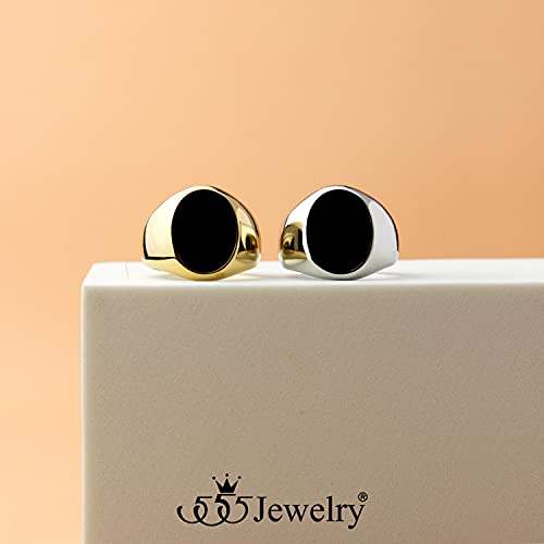 555Jewelry Stainless Steel High Polish Plain Oval Black Onyx Signet Ring for Men - color: Silver