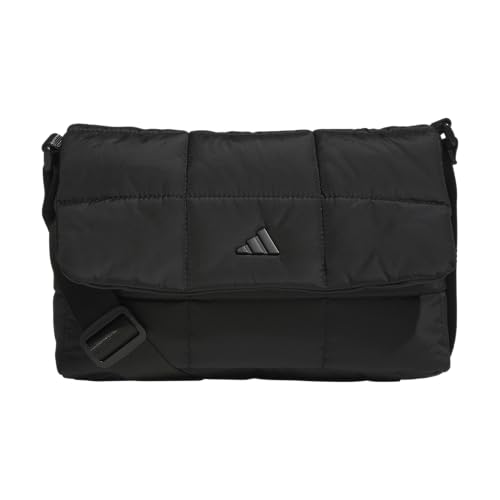 adidas Unisex Quilted Crossbody Bag – Soft Cushioned Puffer Purse, Foldover - color: Black