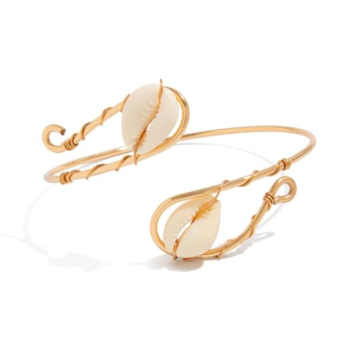 Golden Metal Starfish Seashell Upper Arm Bracelet Flower Charm Bohemia Bracelets for Women Beach Wedding Adjustable Open Cuff Bangle Coil Swirl Armband Party Jewelry - color: Style 01