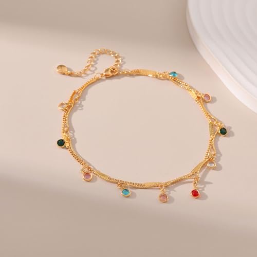 Yumikoo 18k Gold Plated Anklet Ankle Bracelets for Women - style: Colorful Round Pendant
