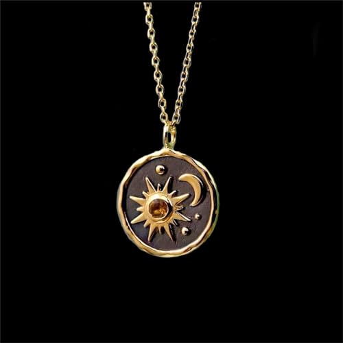 MALOYANVE Vintage Sun and Moon Drop Dangle Earrings for Women Unique lightweight Handmade Retro Boho Antiqued Gold Silver Round Coin Earrings for Women Jewelry - color: Gold Earrings and Necklace
