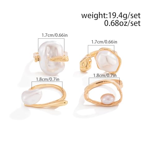 Chunky Gold Pearl Rings for Women Vintage Baroque Pearl Rings Set Open Stacking Pearls Ring Set Irregular Geometric Pearls Ring Boho Prom Costumes Fashion Jewelry Accessories - style: 4PCS A
