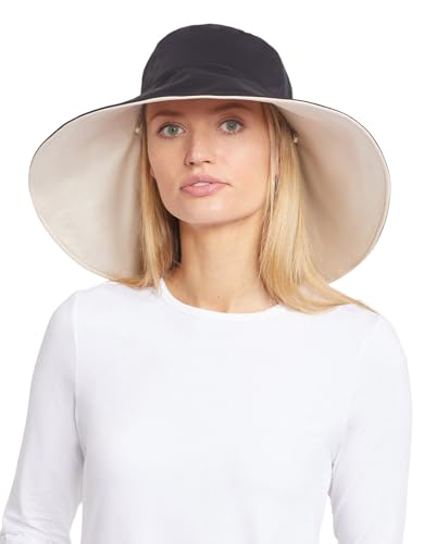 Solbari Ultra Wide Brim Sun Hat UPF 50+ Packable UV Sun Protection Hats with Full Coverage Brim - color: Black / Beige, size: Large-X-Large