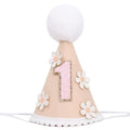 Daisy 1/2 Birthday Cone Hat - Bohemian 6 Months Birthday Decorations,Spring Flower Party Crown Photo Props - color: 1st Brithday