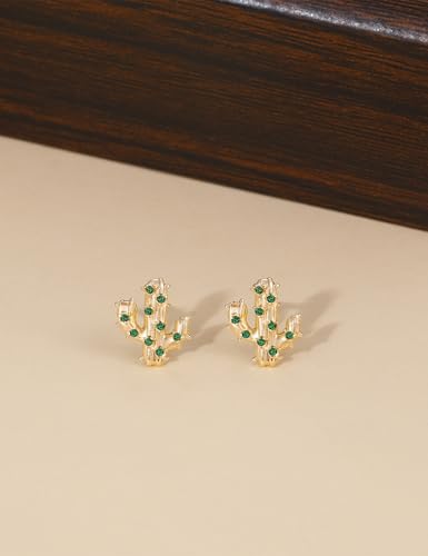 Mameloly Cowgirl Earrings for Women CZ 14K Gold Plated Western Cowboy Hat Dangle Hoop Earrings Cute Jewelry Hypoallergenic - color: Cactus Shape