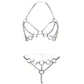ADESUGATA Sexy Woman Tassel Body Harness Chain Cross Enticing Tassel Body Link Harness Metal Chain Sexy Lingerie Set - color: Silver