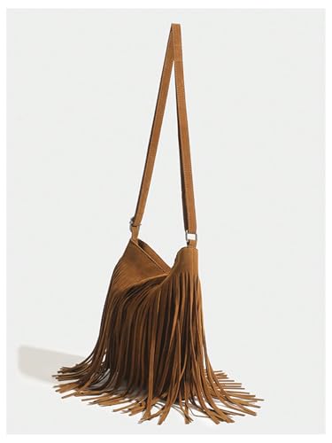 OYOANGLE Women's Fringe Bags Adjustable Strap Tassel Crossbody Bags Hippie Western Purse Cowgirl Shoulder Bag - color: Brown