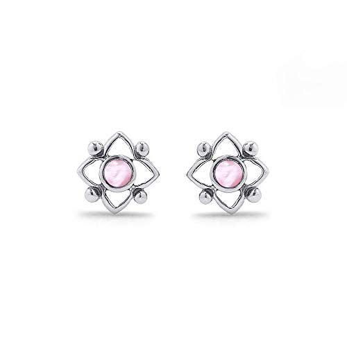 Boma Jewelry Sterling Silver Flower Shaped Dot Stud Earring - color: Pink Shell