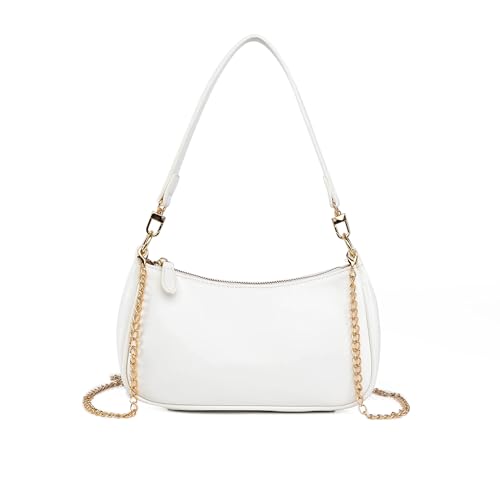 Shoulder Bag for Women with 2 Removable Straps and Zipper Closure Crossbody Bags Clutch Tote HandBags Purses | with 2 Removable Straps - color: White