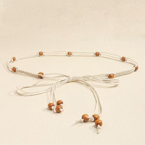 LIMHOO Women's Boho Braided Belt Adjustable Beaded Rope Waist Belts for Dresses - color: 520 Brown