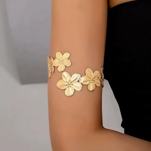 Arm Cuff Jewelry for Women Adjustable Flower Cuff Bangle Bracelet Gold Armband Upper Jewelry Gifts for Women Boho Western Accessories - color: B3:gold flower