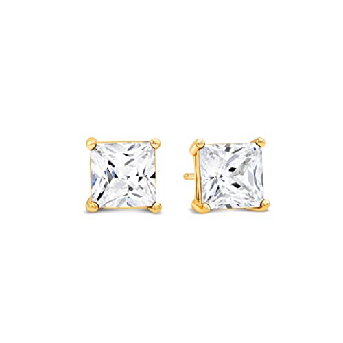 KEZEF Sterling Silver Stud Earrings for Women & Men - 4-Prong Setting Cubic Zirconia Earrings Studs - Premium CZ S925 Hypoallergenic - Available in 14K White and Yellow Gold, Rose Gold - 3mm to 9mm - color: 14K Yellow Gold, size: 7mm - Noticeable