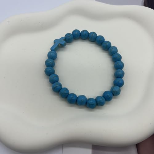 Turquoise Bracelet for Women, 8mm Beaded Stretchable Unisex Bracelet, Boho Turquoise Bead Bracelet Stone Beaded Bracelets Turquoise Jewelry for Women - color: Cross