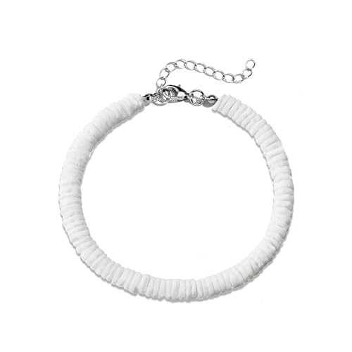 ATIMIGO Adjustable Nature Puka Shell Ankle Bracelet Cowrie Shell Anklet Handmade Boho Hawaiian Beach Surfer Seashell Braided Anklet Foot Jewelry for Women - color: white puka shell beads