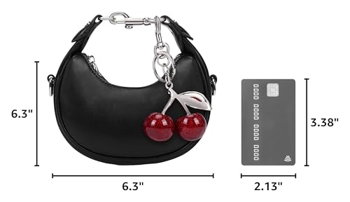 JQWSVE Small Top Handle Bags for Women Mini Purses Cute Ladies Handbags Crescent Mini Crossbody Bags with Cherry - color: A02-small-black