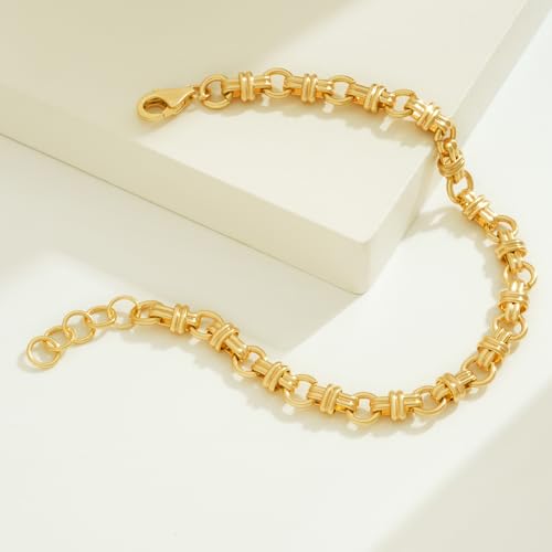 BENEIGE Women Bracelet 14K Gold Plated Paperclip Satellite Bead Ball Oval Cuba Cable Box Chain Daily Charm Layered Link Silver Bracelets Adjustable Jewelry - style: Link Cross Chain