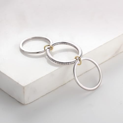 Stackable Gold Rings for Women 18K Gold Plated Interlocking Ring Stack Set Gold Silver Mixed Metal Statement Rings Dainty Cubic Zirconia Fashion Connected Band for Her - size: Size 6.0-6.5