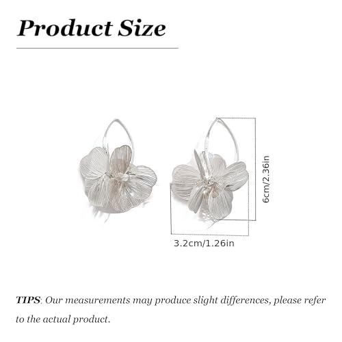 Gold Flower Statement Earrings for Women Boho Trendy Hoop Earrings Floral Dangle Petal Earring Prom Wedding Jewelry Gifts - color: B2:silver