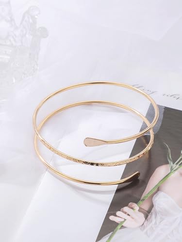 Minimalist Arm Cuff Bracelet Layered Armband Elegant Cuff Bangle Round Bracelet Stackable Geometric Jewelry for Women Men - color: 3layered gold